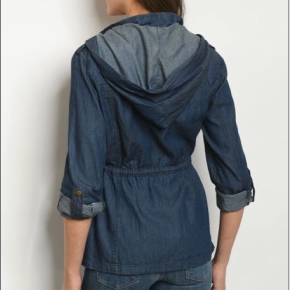 Hooded, Front Zip Denim Jacket - Picture 10 of 10